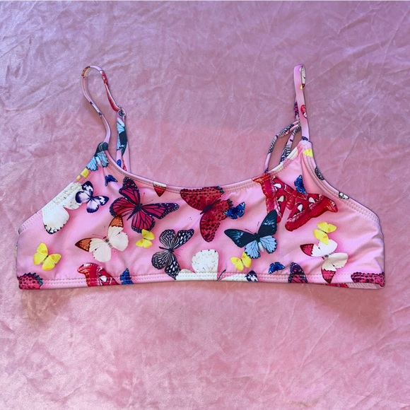Y2K Skimpy Bikini Top 90s butterflies Butterfly Design Hot Pink Small Like New - Picture 2 of 10
